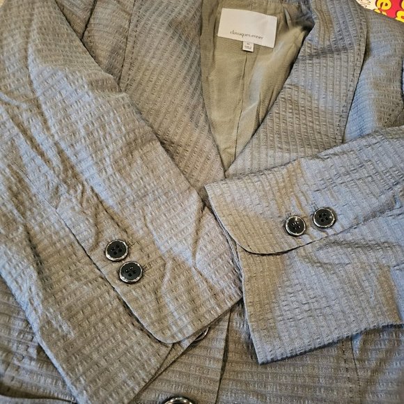 Classiques Entier Medium Gray Textured‎ Stripe Blazer Big Buttons 3/4 Sleeve - Picture 4 of 11